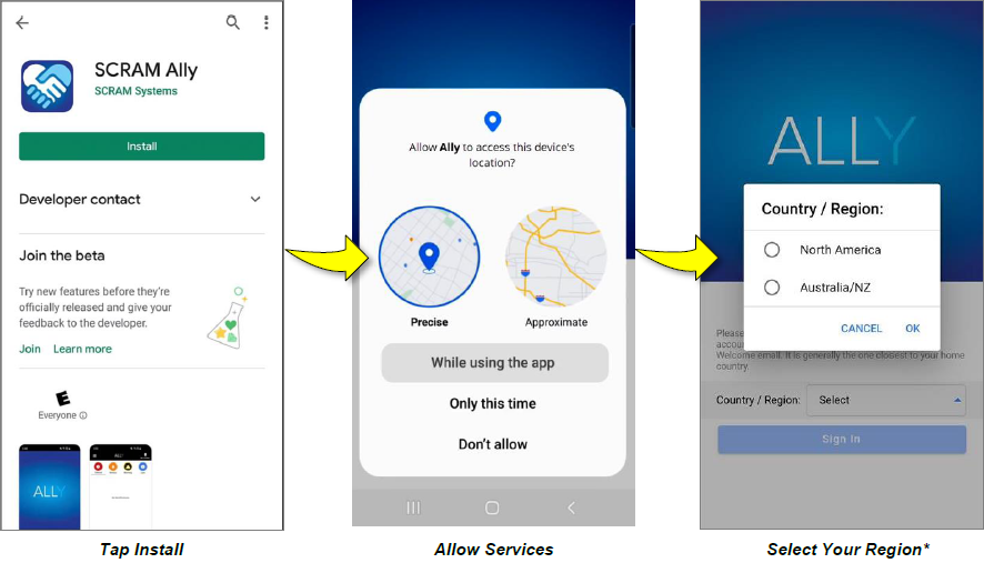 Install Ally, allow services, and select your region.